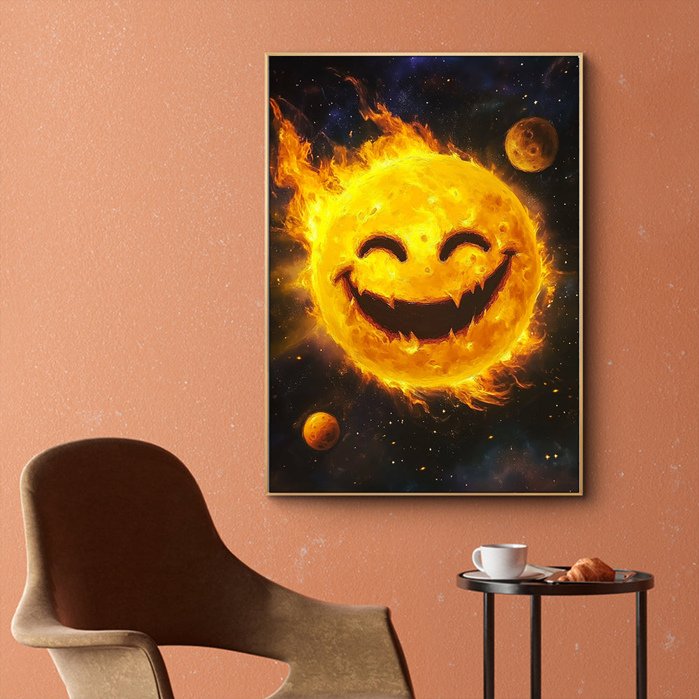 "Fiery Smiley Sun" -Cosmic Charm- Canvas Wall Art