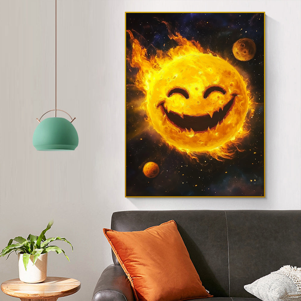 "Fiery Smiley Sun" -Cosmic Charm- Canvas Wall Art
