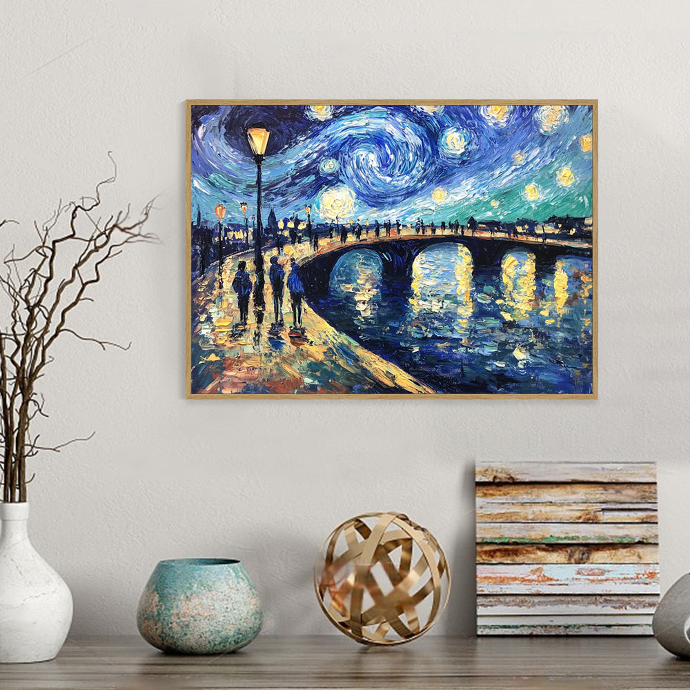 "Starry Night Bridge"– An Enchanting Nightscape- Canvas Wall Art