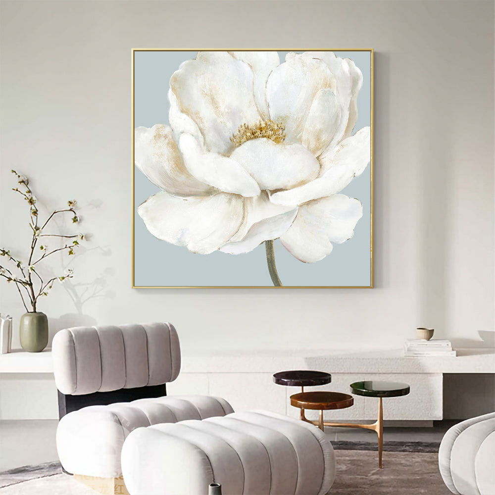 Elegant White Bloom – Minimalist Floral Painting Canvas Wall Art