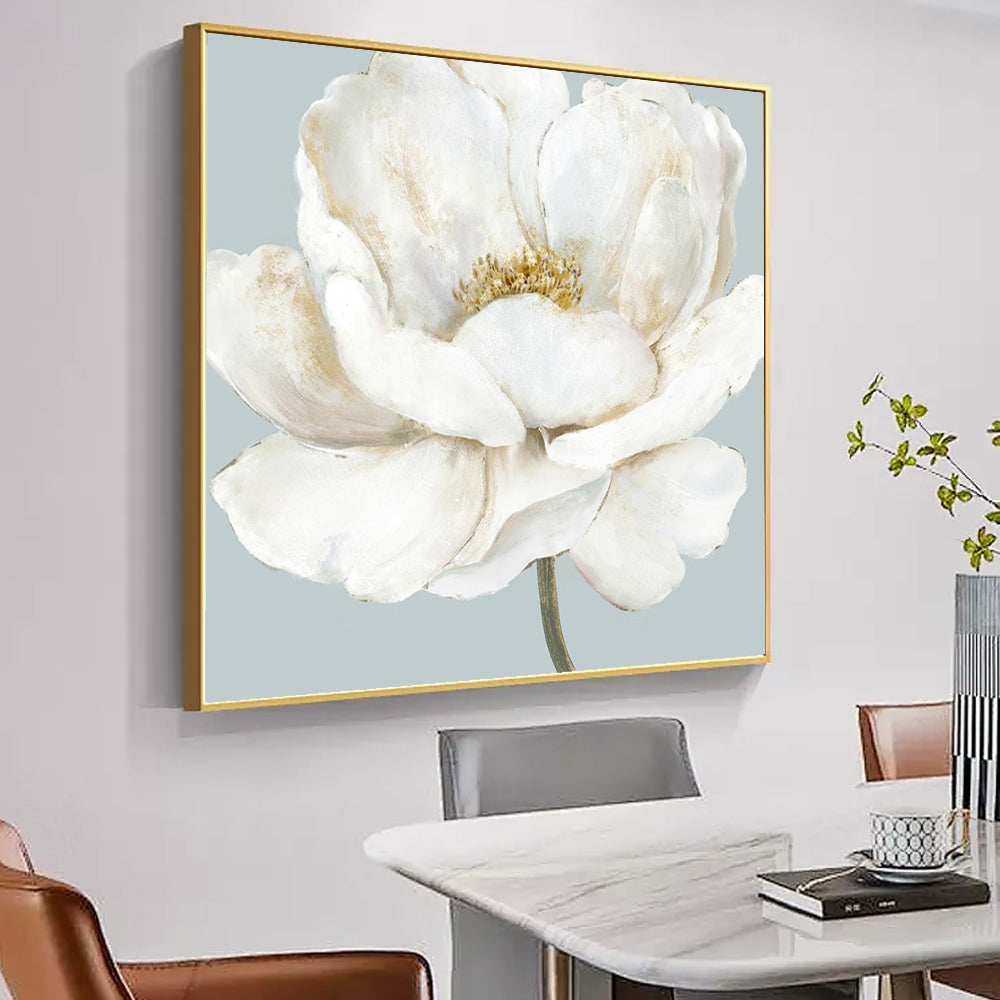 Elegant White Bloom – Minimalist Floral Painting Canvas Wall Art