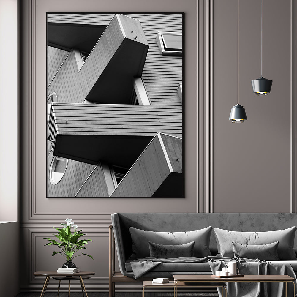 Dynamic Architectural Perspectives – Black And White Canvas Wall Art