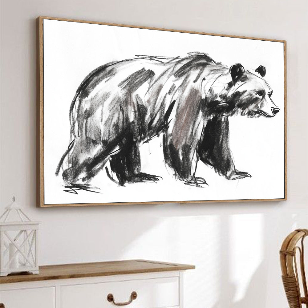 Sketch Of Strength: Minimalist Bear Canvas Wall Art
