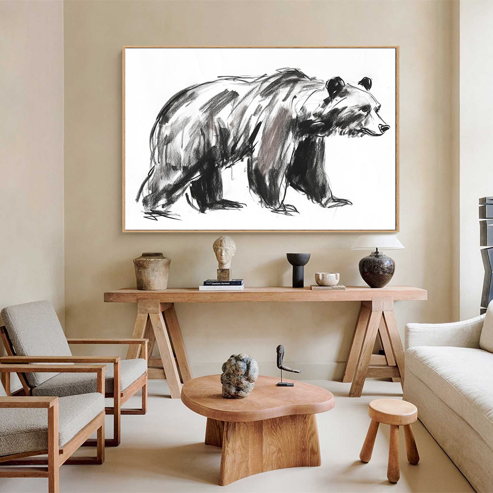Sketch Of Strength: Minimalist Bear Canvas Wall Art