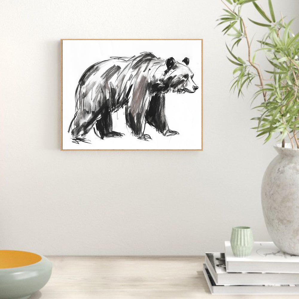 Sketch Of Strength: Minimalist Bear Canvas Wall Art