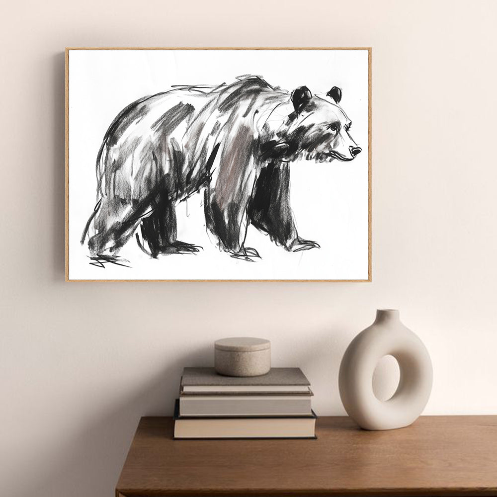 Sketch Of Strength: Minimalist Bear Canvas Wall Art