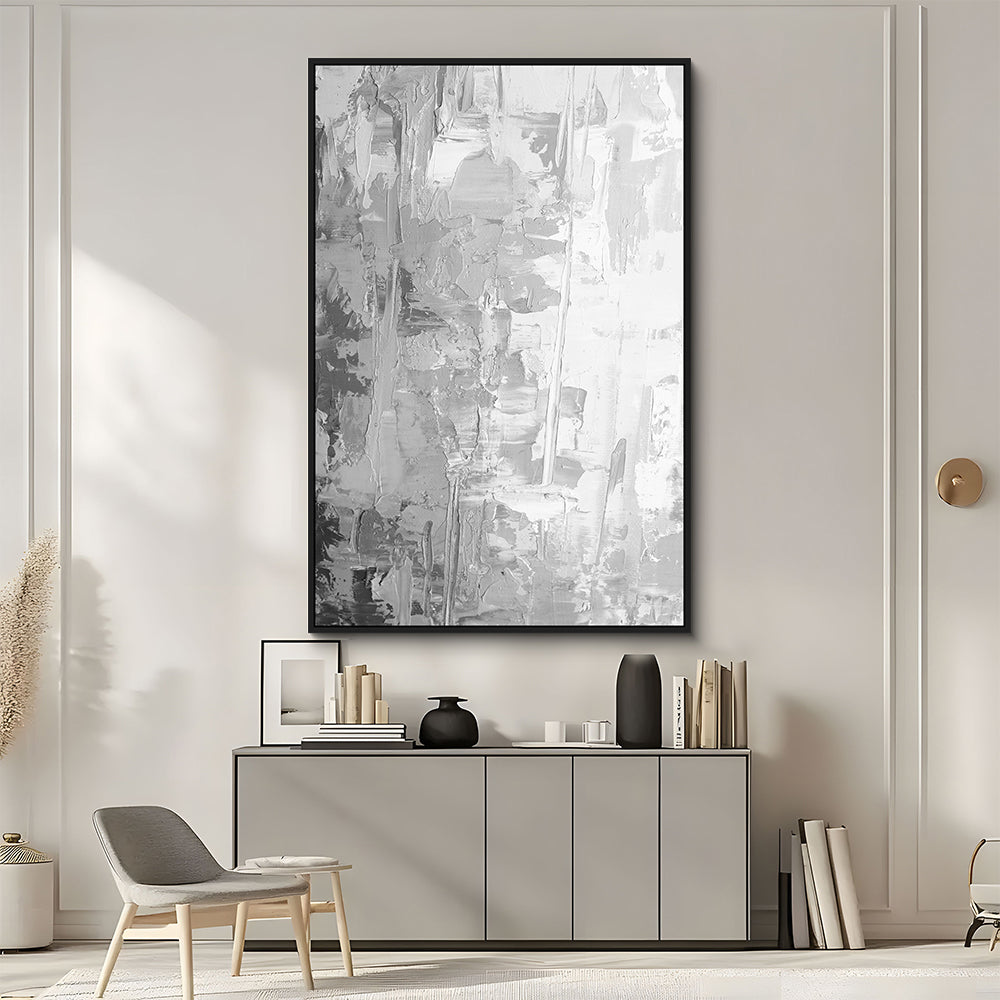 Grey And White Abstract Textured Canvas Wall Art
