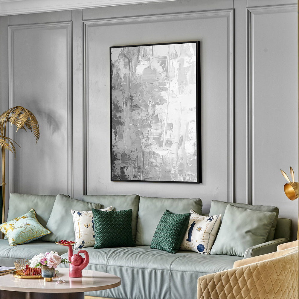 Grey And White Abstract Textured Canvas Wall Art