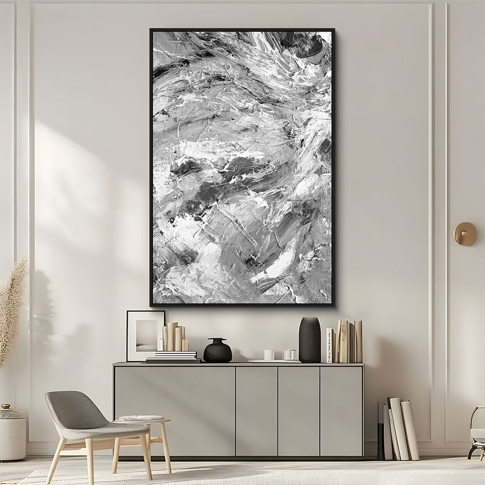 Textured Black And White Abstract Canvas Wall Art