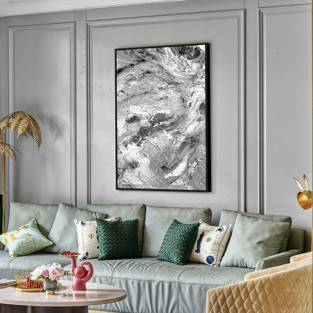 Textured Black And White Abstract Canvas Wall Art