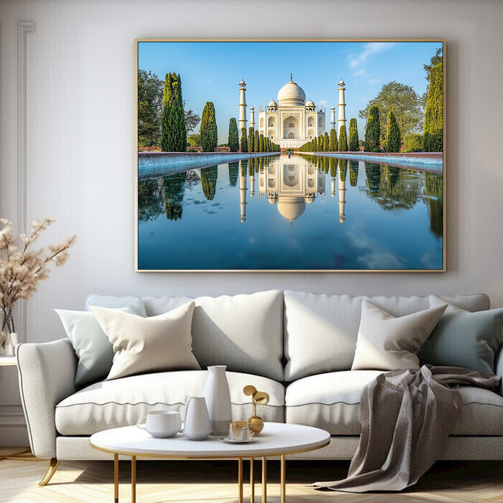 "Taj Mahal Reflection" – A Timeless Icon Of Love And Beauty-Canvas Wall Art