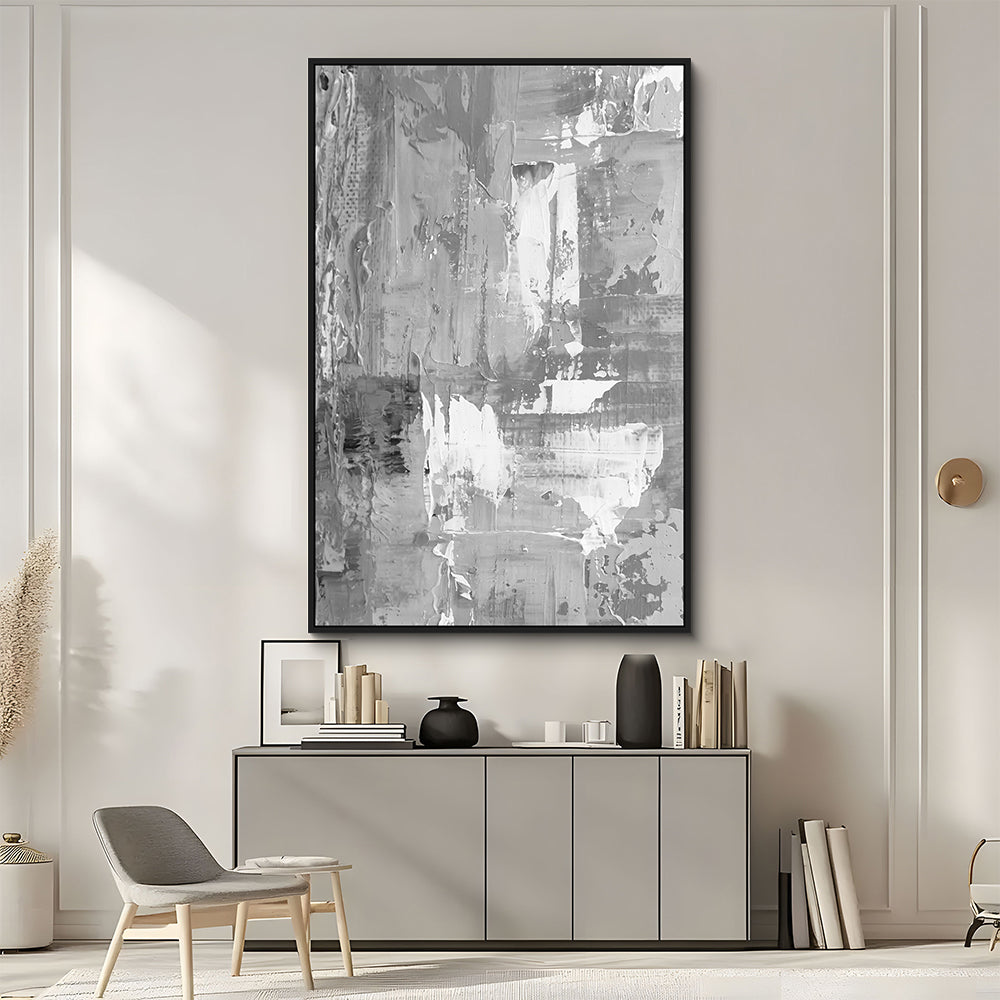 Grey And White Abstract Brushstroke Canvas Wall Art