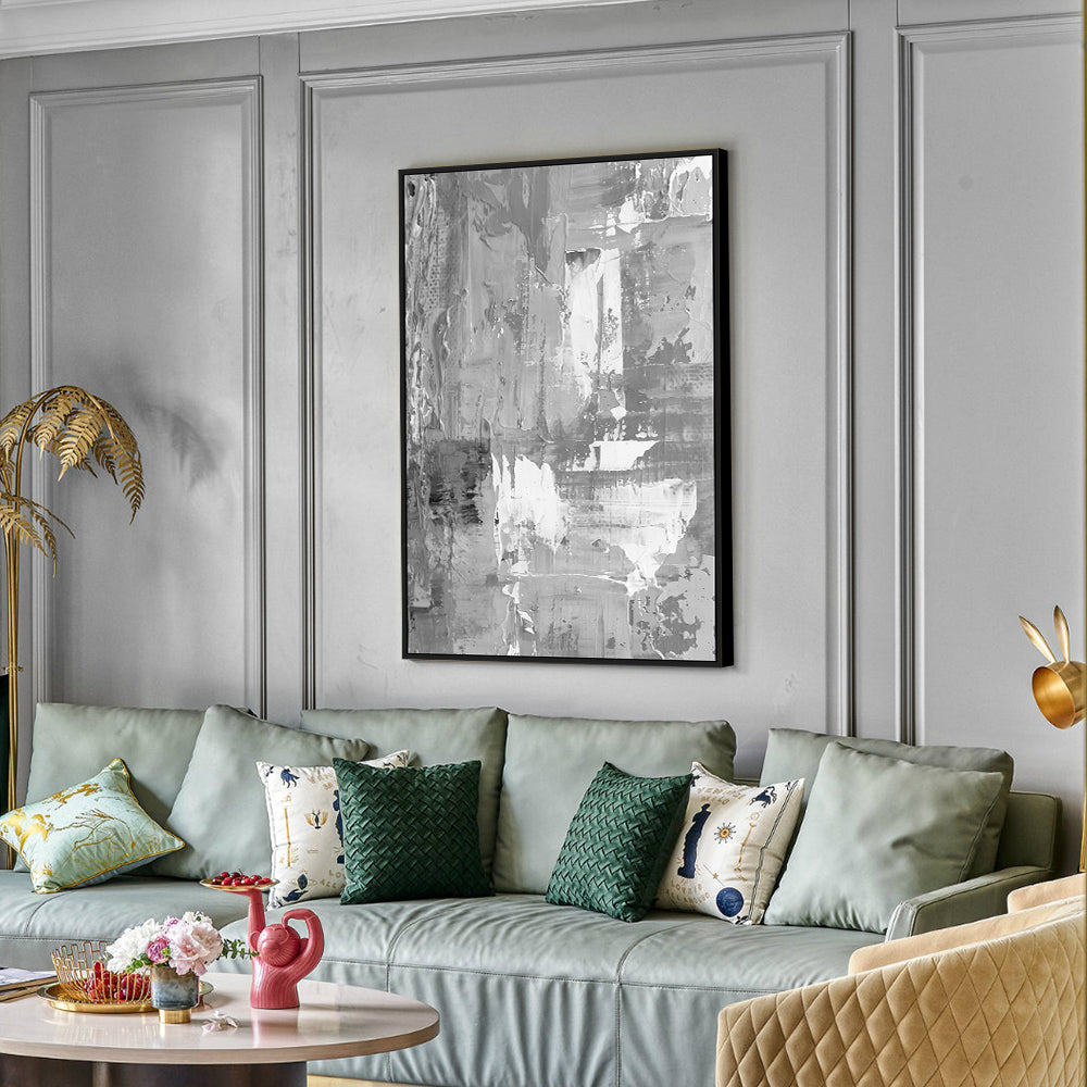 Grey And White Abstract Brushstroke Canvas Wall Art