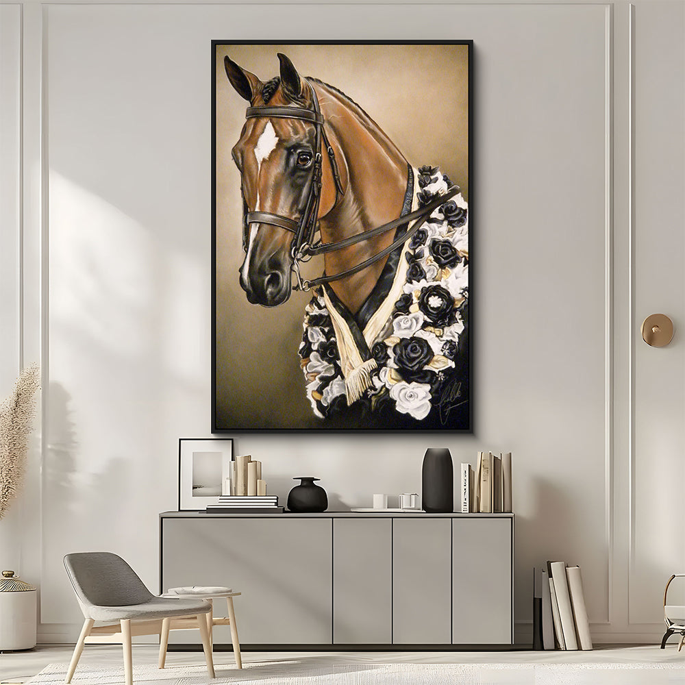 Elegant Horse With Floral Garb Canvas Wall Art
