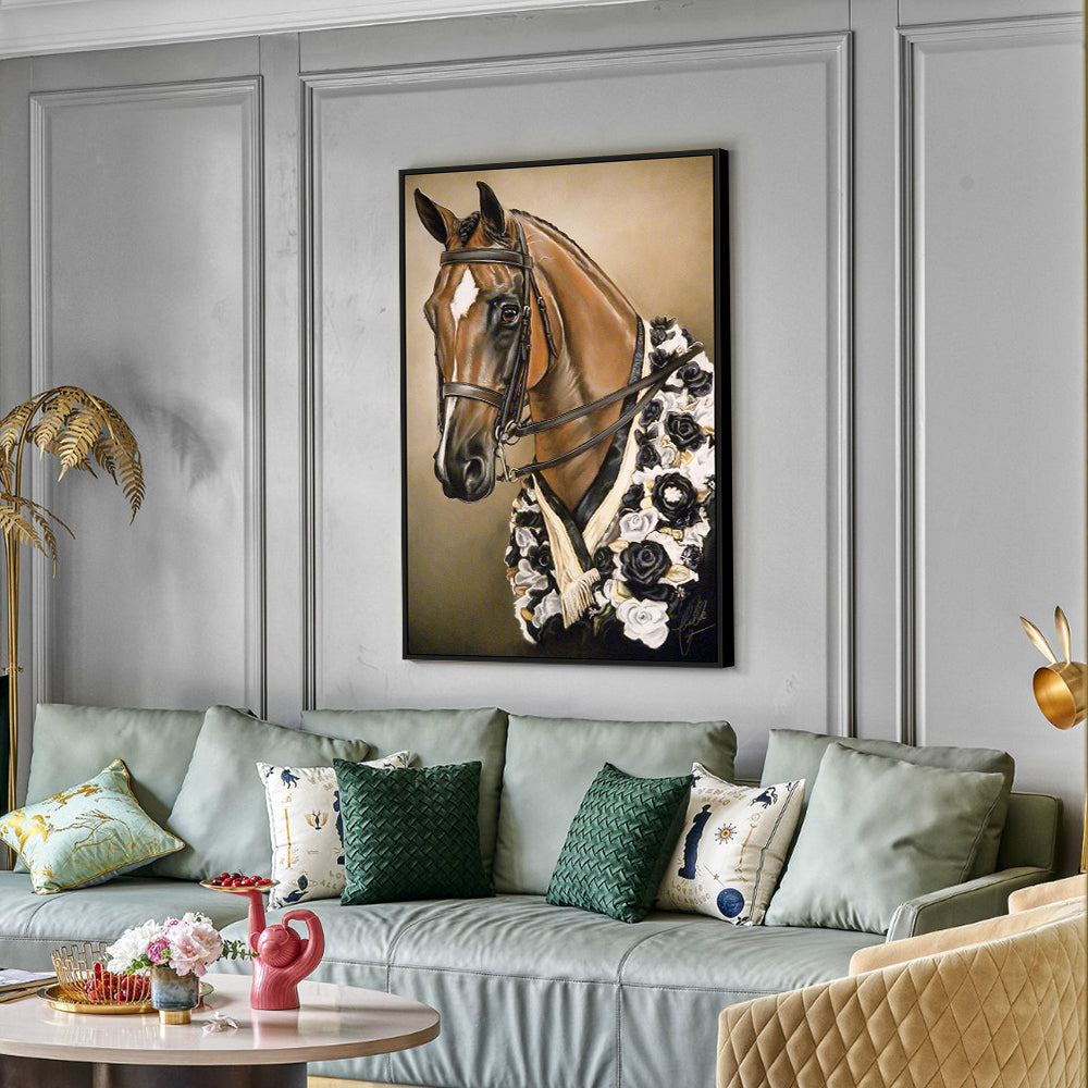 Elegant Horse With Floral Garb Canvas Wall Art