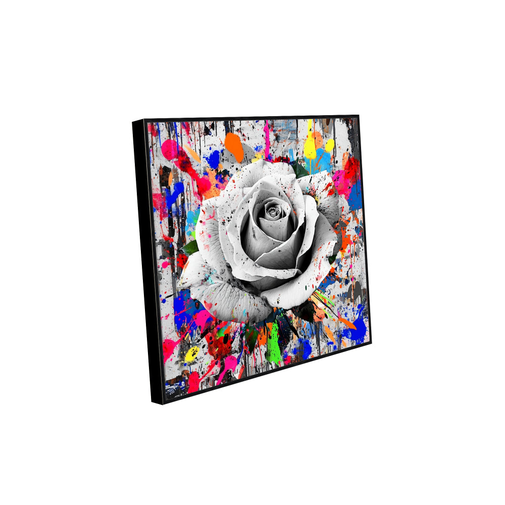 Monochrome Rose With Color Splash Canvas Wall Art