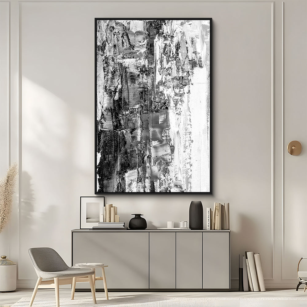 Textured Black And White Abstract Canvas Wall Art