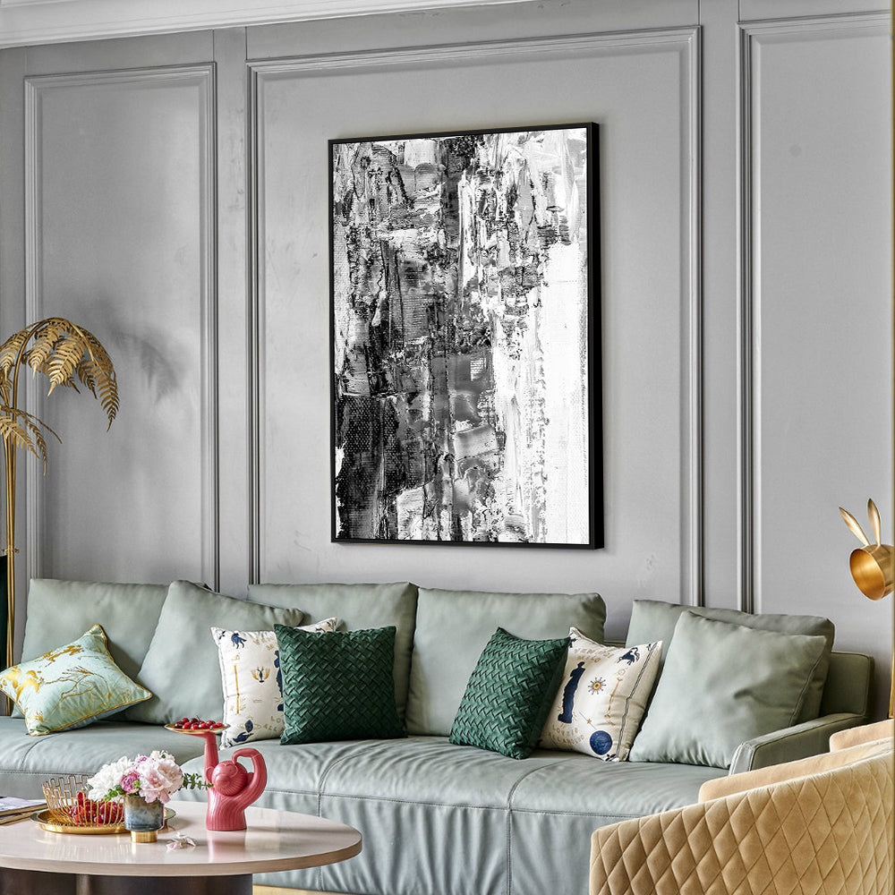 Textured Black And White Abstract Canvas Wall Art