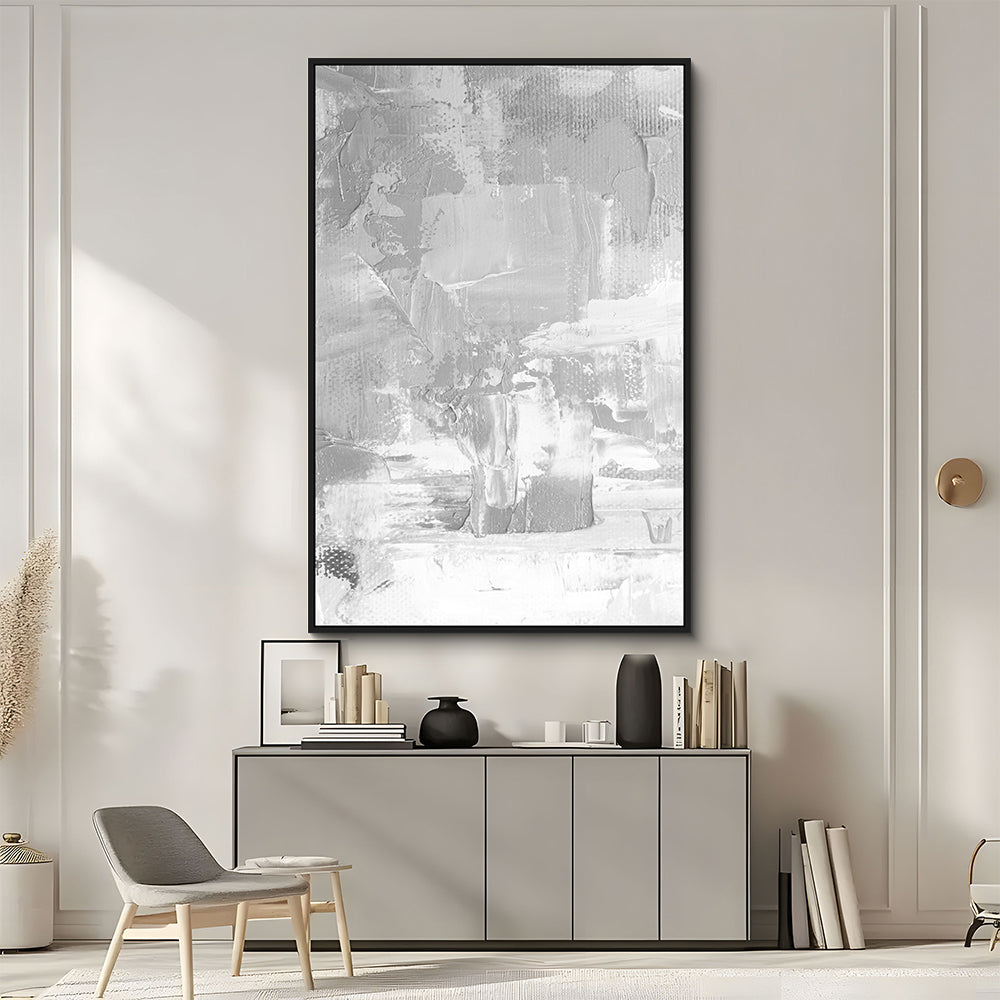 Silver And White Abstract Expressionism Canvas Wall Art