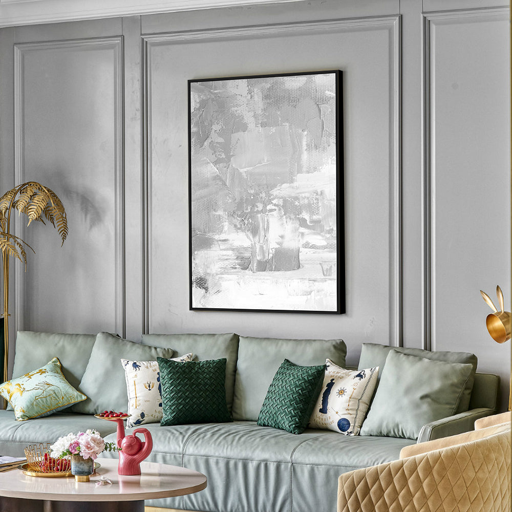 Silver And White Abstract Expressionism Canvas Wall Art