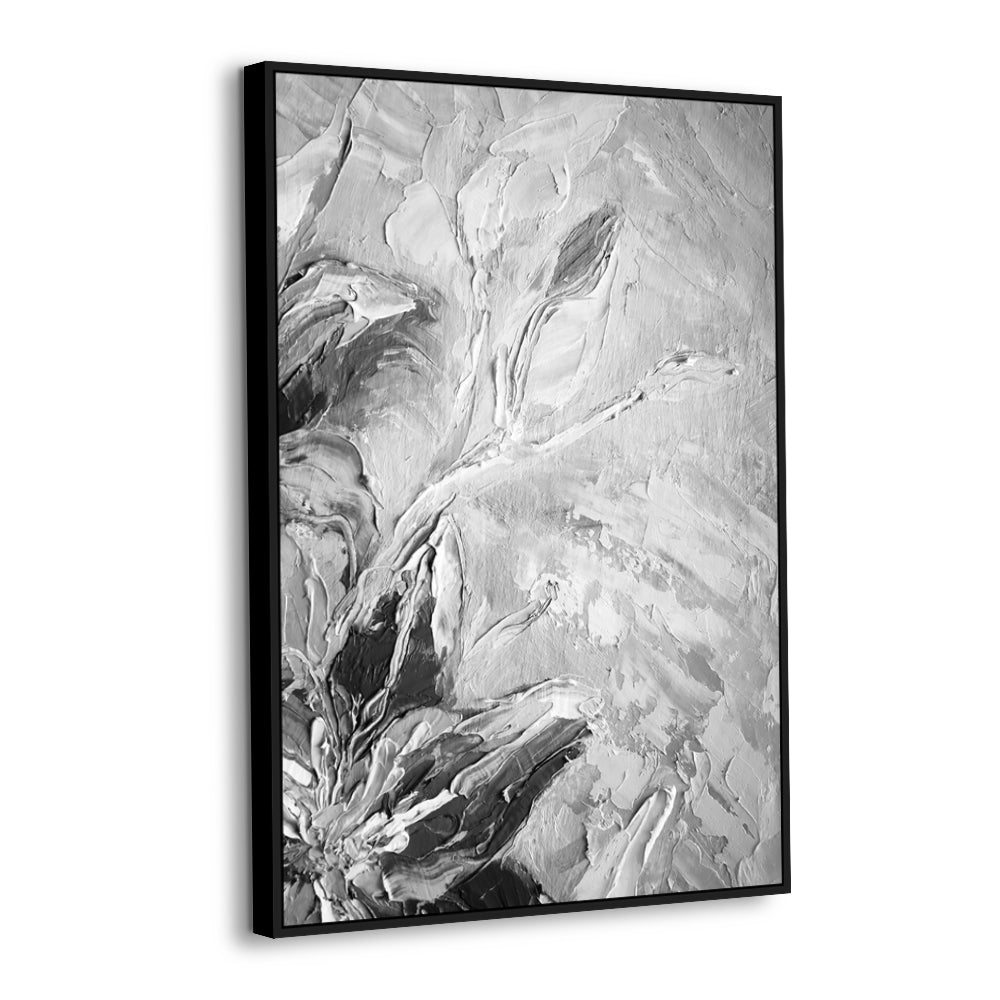 Textured Black And White Floral Canvas Wall Art