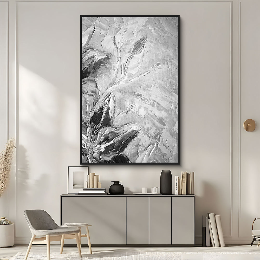 Textured Black And White Floral Canvas Wall Art