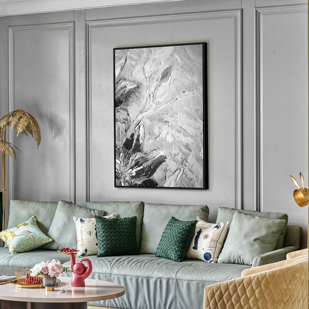 Textured Black And White Floral Canvas Wall Art