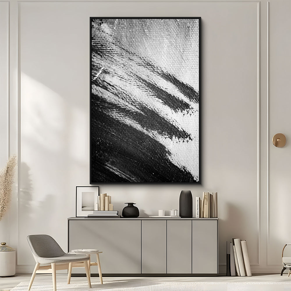Abstract Black And White Brushstroke Canvas Wall Art