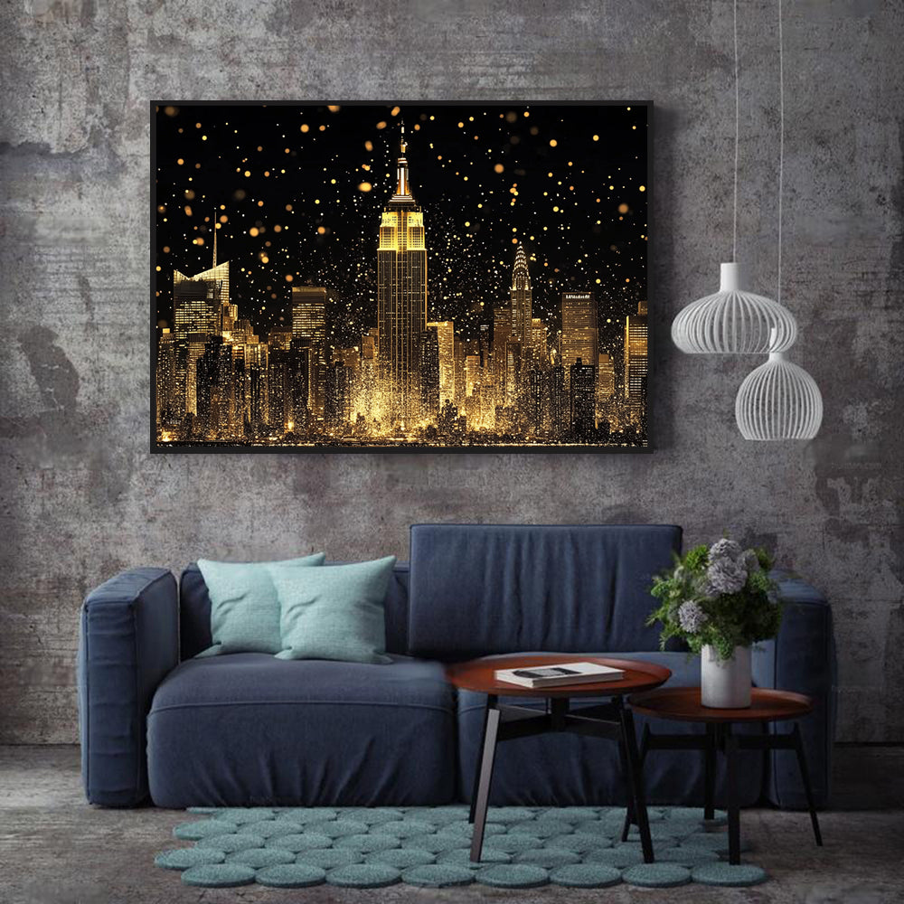 Golden Skyline of a Glittering City-Canvas Wall Art