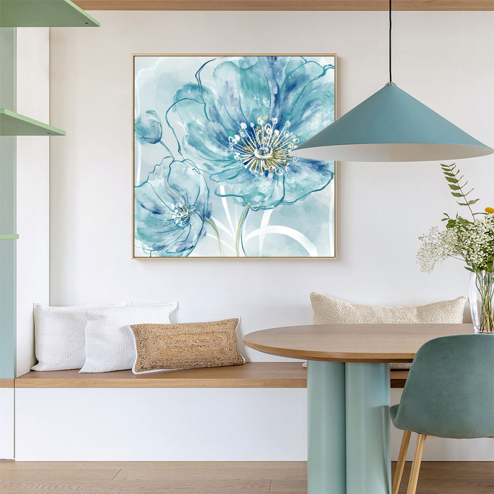 Tranquil Blue Floral – Watercolor Bloom Painting Canvas Wall Art