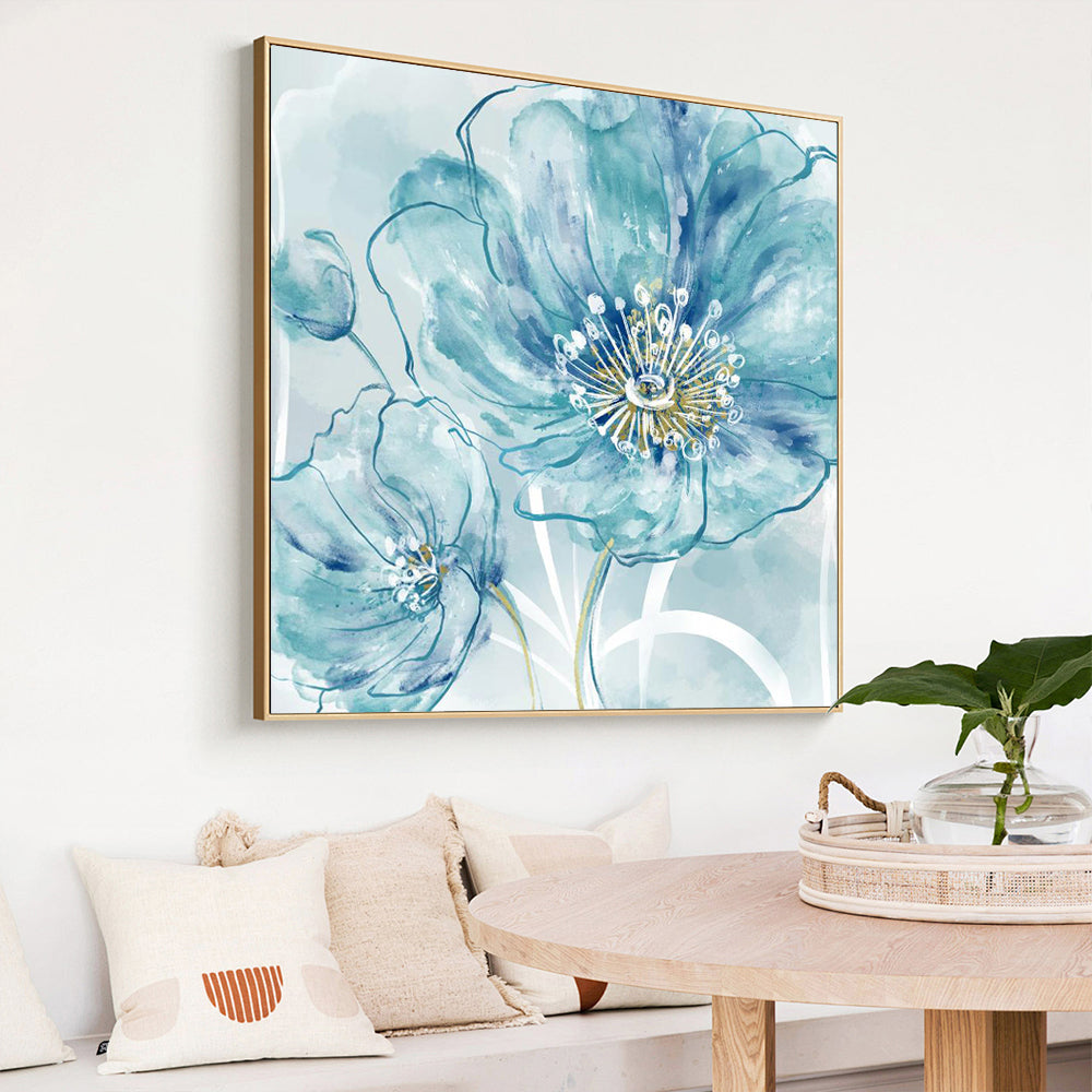 Tranquil Blue Floral – Watercolor Bloom Painting Canvas Wall Art
