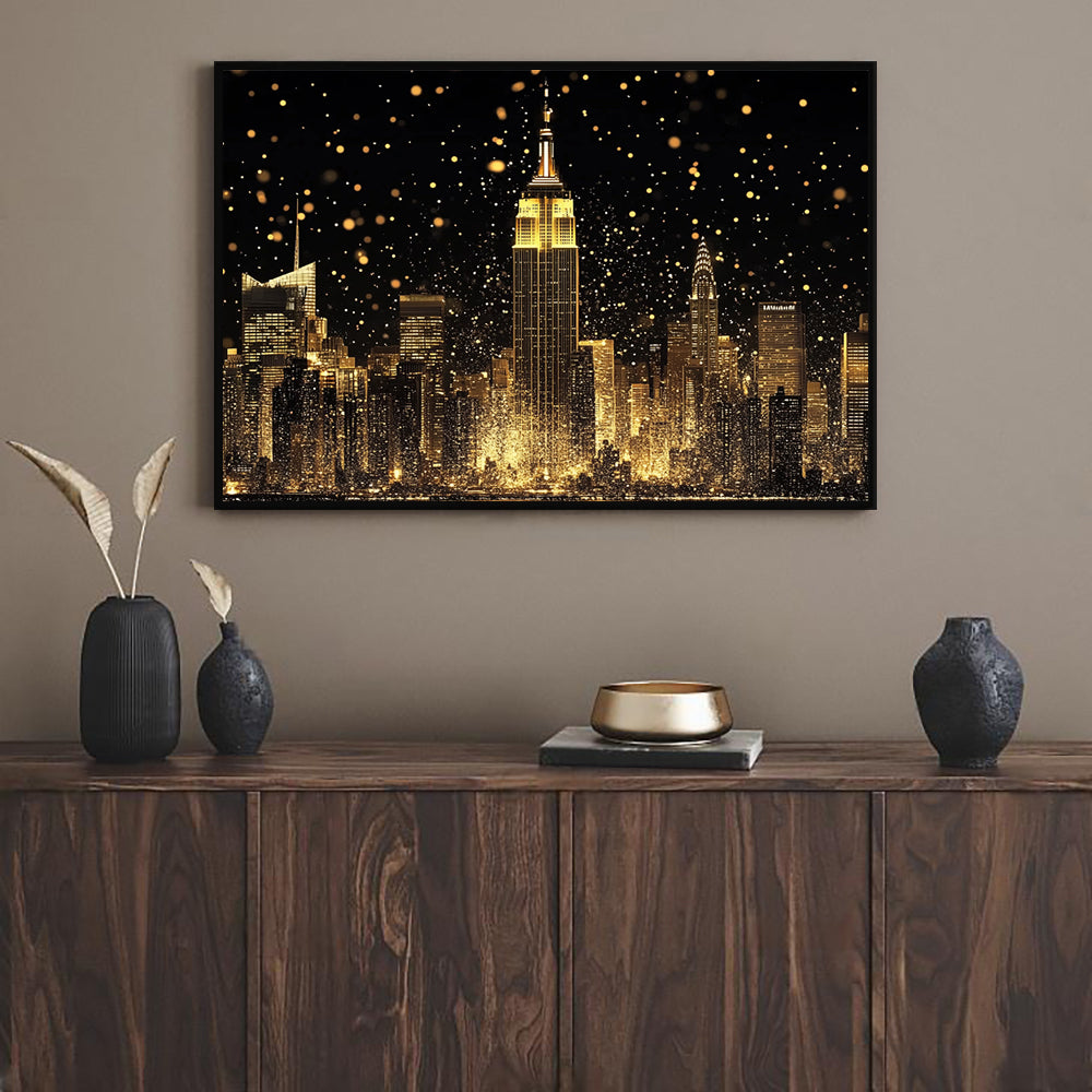 Golden Skyline of a Glittering City-Canvas Wall Art