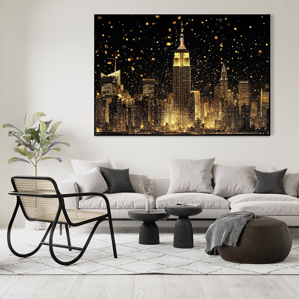 Golden Skyline of a Glittering City-Canvas Wall Art