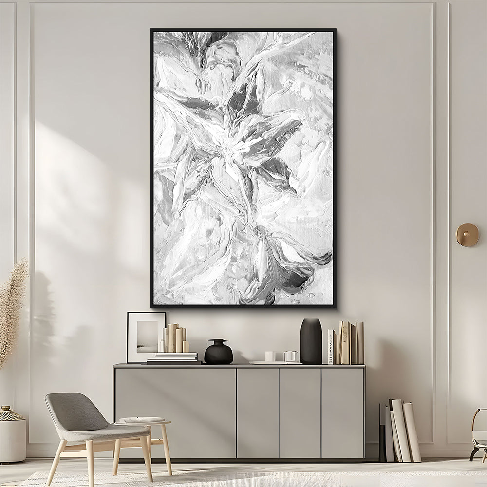 Elegant Black And White Floral Abstract Canvas Wall Art