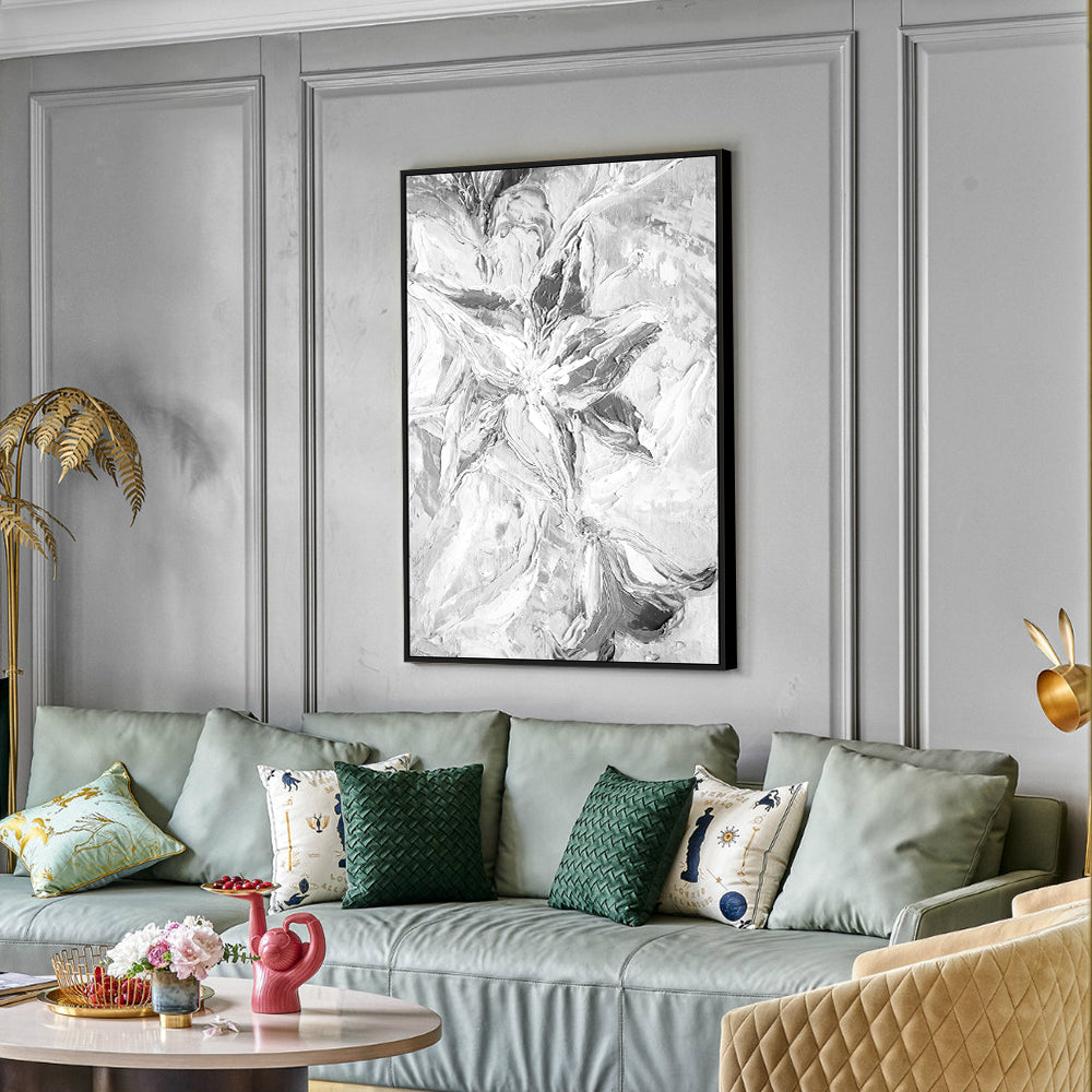 Elegant Black And White Floral Abstract Canvas Wall Art