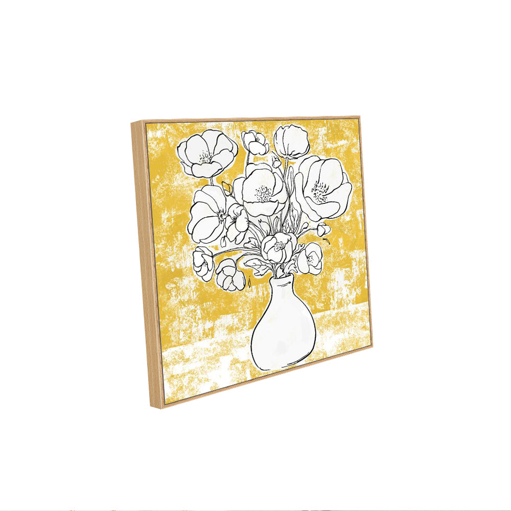 Bold Yellow Floral Vase – Contemporary Botanical Line Art Canvas Wall Art