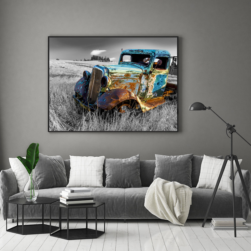 Rusted Vintage Truck In Field Canvas Wall Art