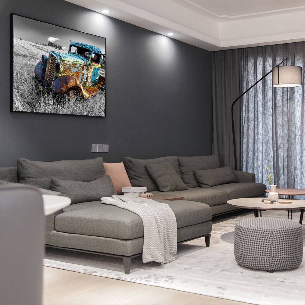 Rusted Vintage Truck In Field Canvas Wall Art