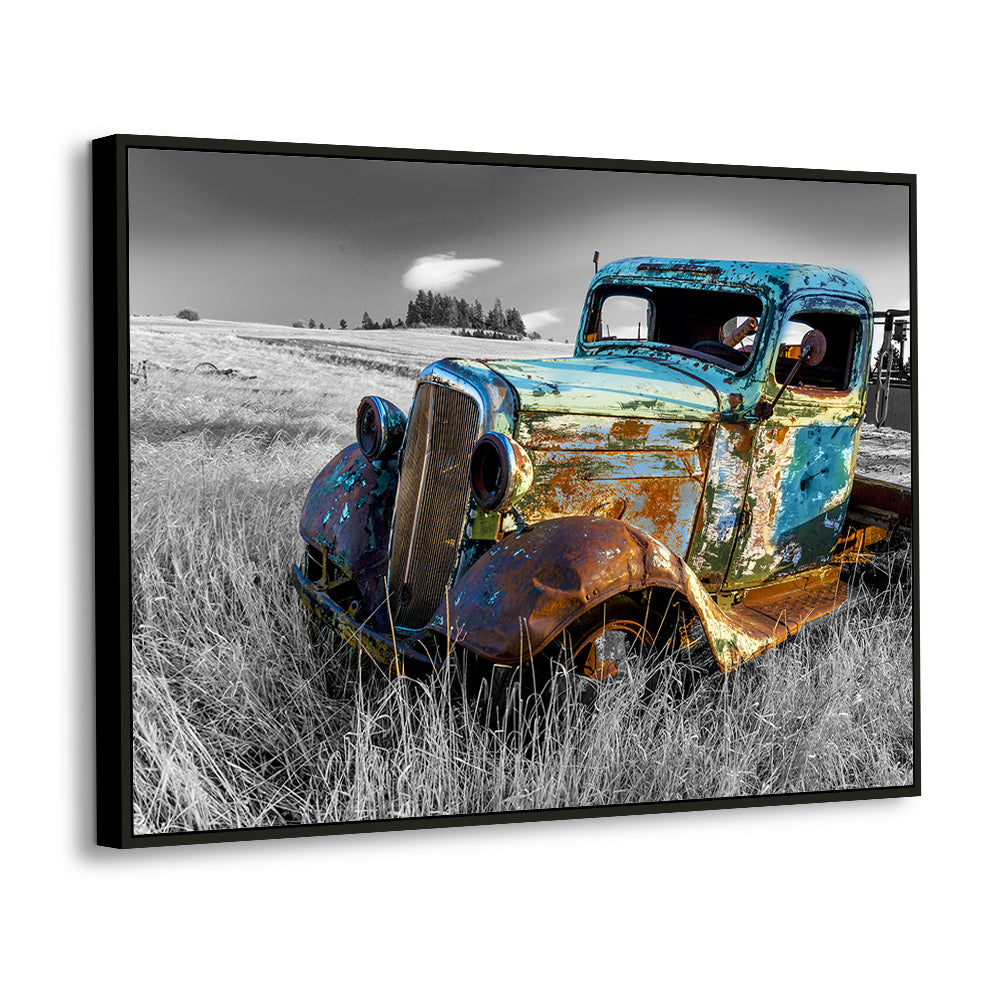 Rusted Vintage Truck In Field Canvas Wall Art