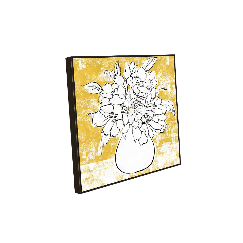 Modern Floral Line Art – Yellow & White Vase Painting Canvas Wall Art