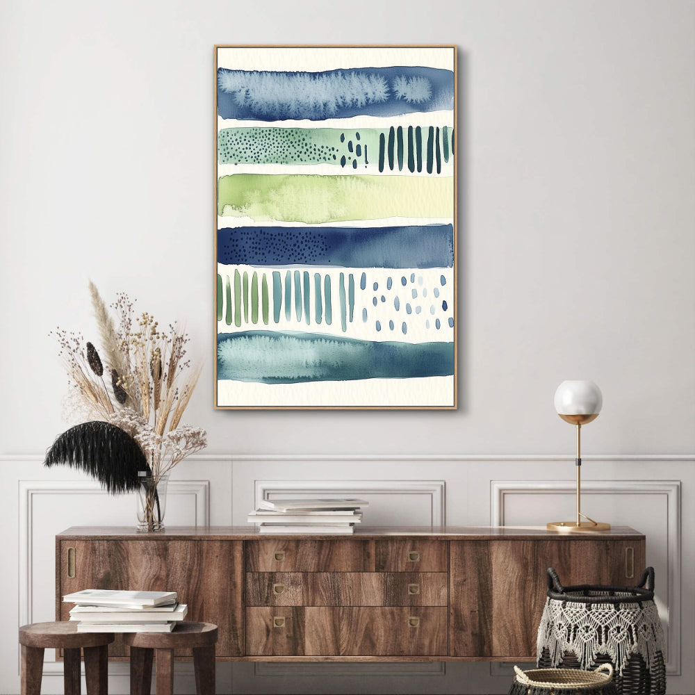 Watercolor Stripes - Fresh Blue And Green Palette Canvas Wall Art