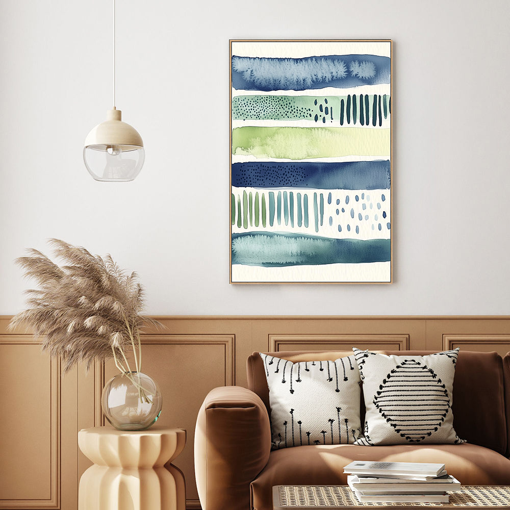 Watercolor Stripes - Fresh Blue And Green Palette Canvas Wall Art
