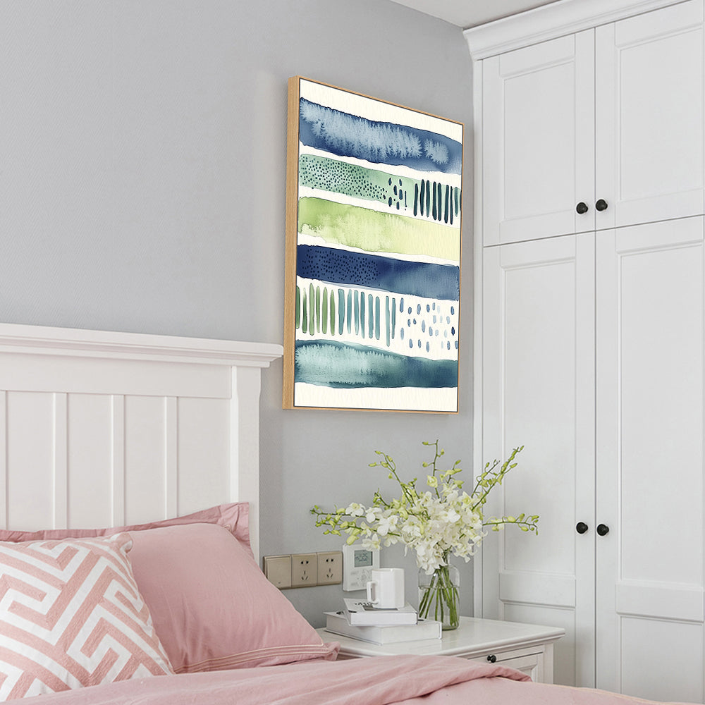 Watercolor Stripes - Fresh Blue And Green Palette Canvas Wall Art