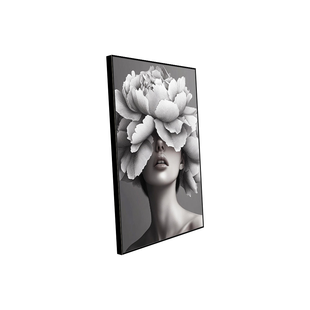 Black And White Floral Portrait Canvas Wall Art