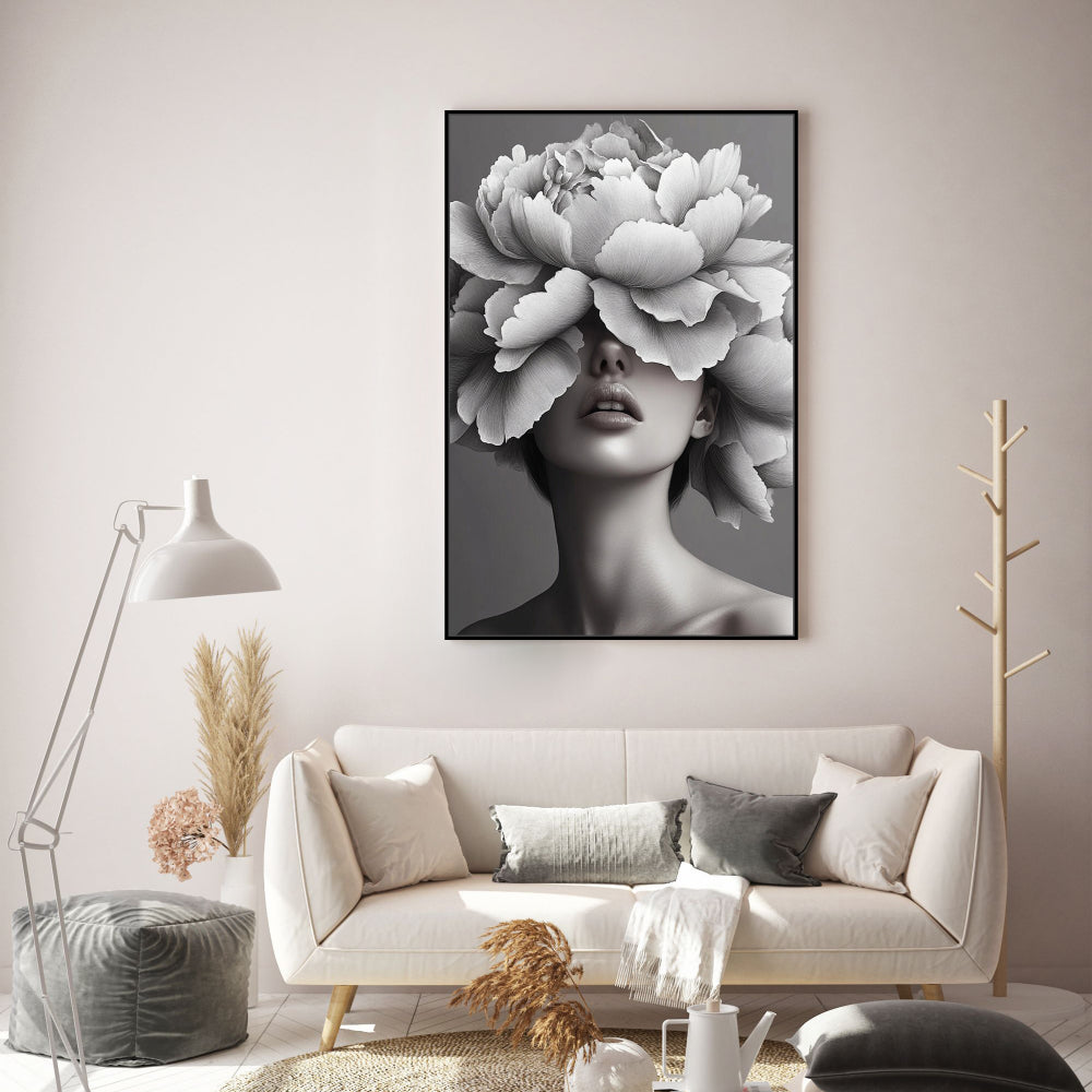 Black And White Floral Portrait Canvas Wall Art