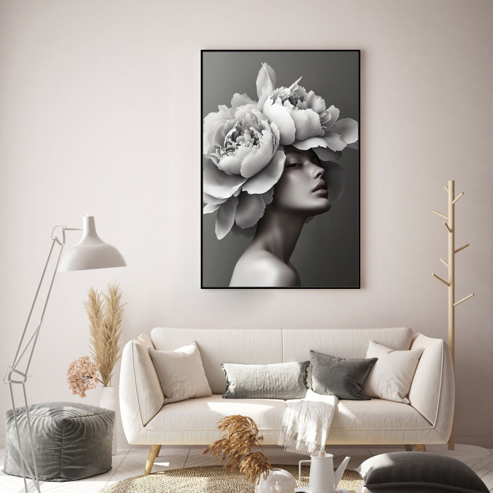 Floral Grace - Black And White Elegance Canvas Wall Art