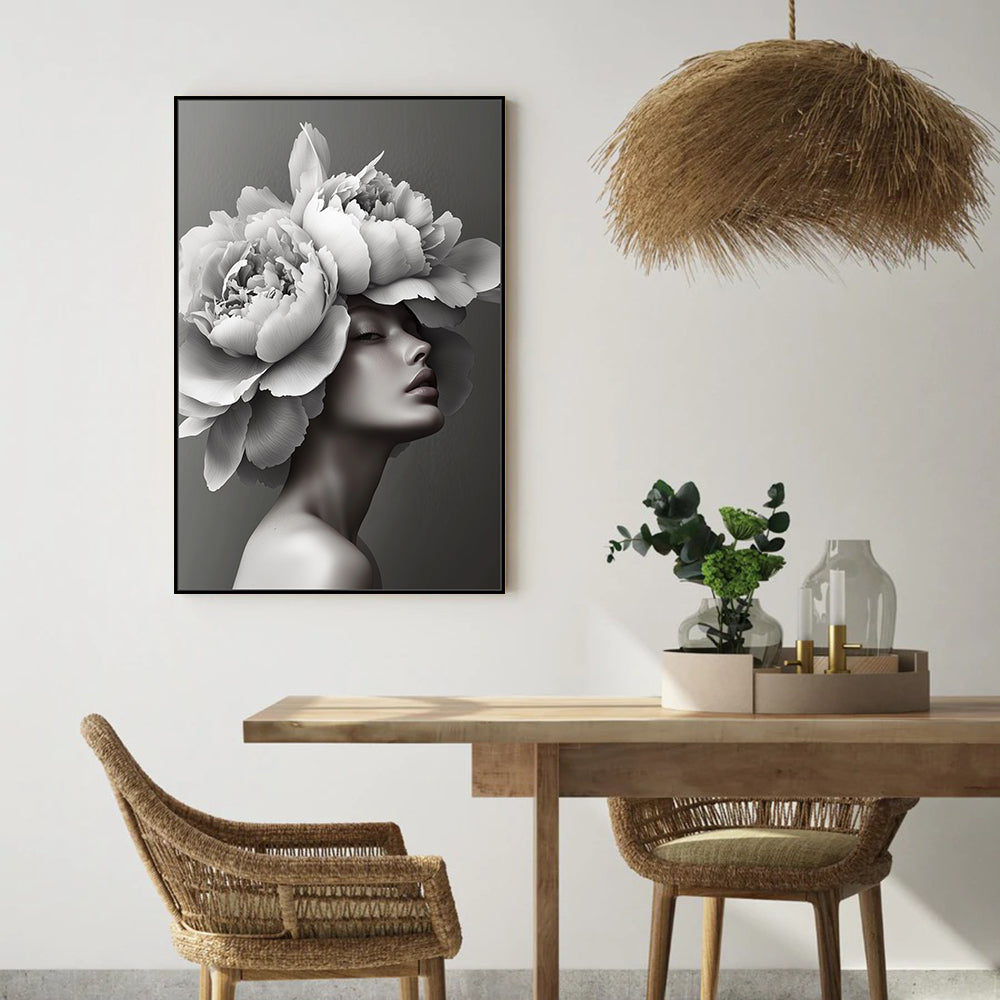 Floral Grace - Black And White Elegance Canvas Wall Art