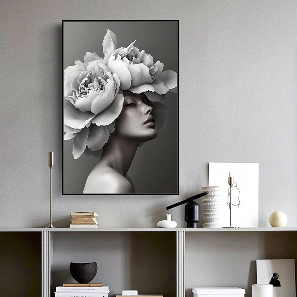 Floral Grace - Black And White Elegance Canvas Wall Art