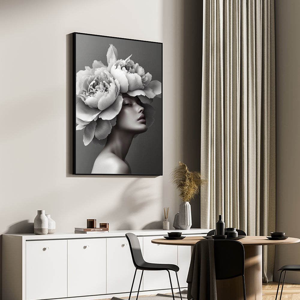 Floral Grace - Black And White Elegance Canvas Wall Art