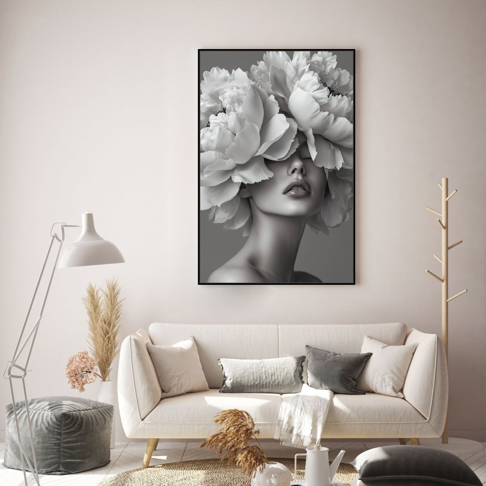 Floral Beauty - Monochromatic Elegance Canvas Wall Art